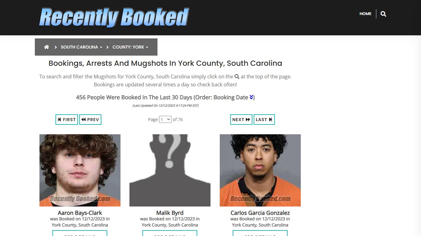 Bookings, Arrests and Mugshots in York County, South Carolina