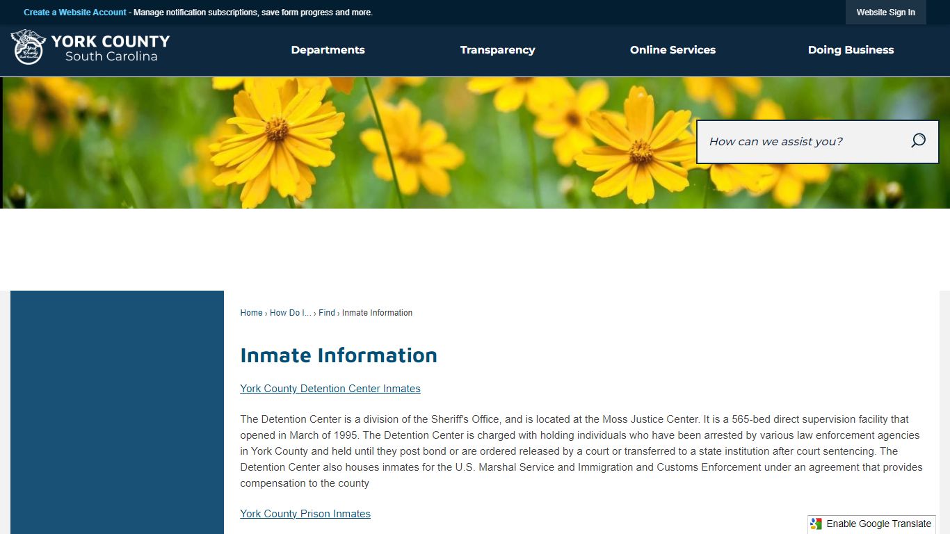 Inmate Information | York, SC - York County Gov